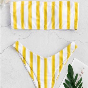 ZAFUL Stripe High Leg Bandeau Bikini Set